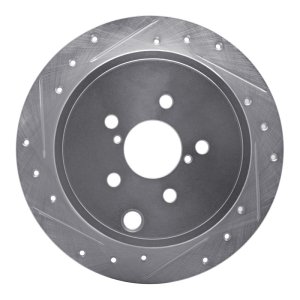 Subaru Impreza Brake Rotor (1) - Rear Left - R1 Concepts - Drilled & Slotted - Silver - `08-`15